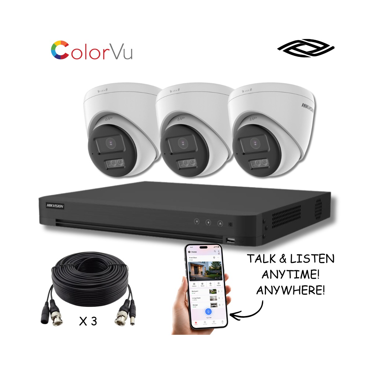 Hikvision 3 Camera 8MP 4K ColorVu Two-Way Audio Analogue CCTV Kit with AcuSense DVR