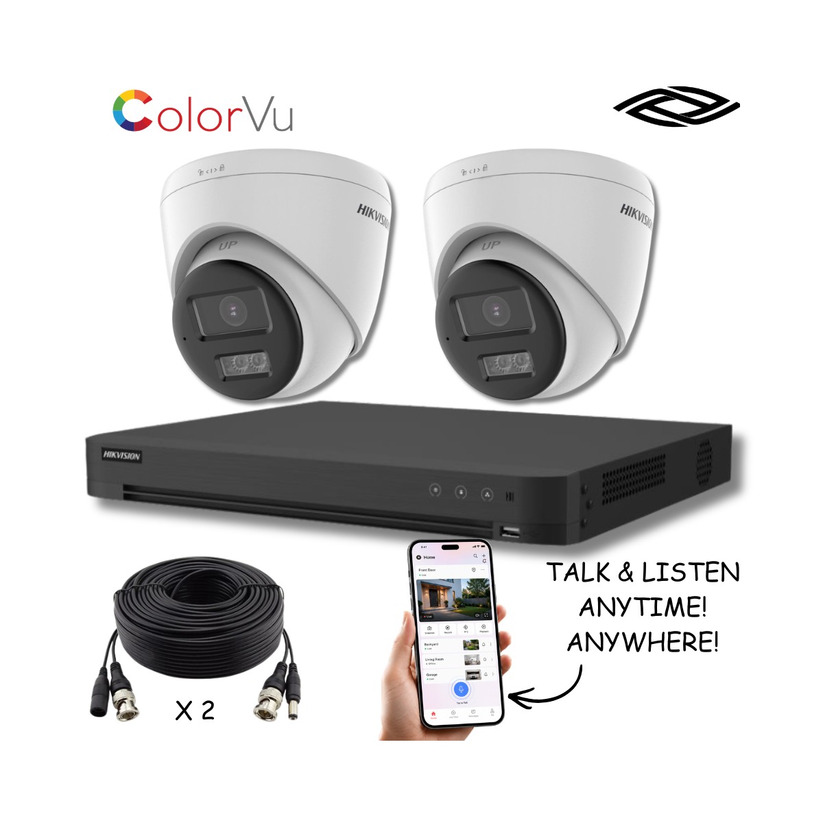 Hikvision 2 Camera 8MP 4K ColorVu Two-Way Audio Analogue CCTV Kit with AcuSense DVR
