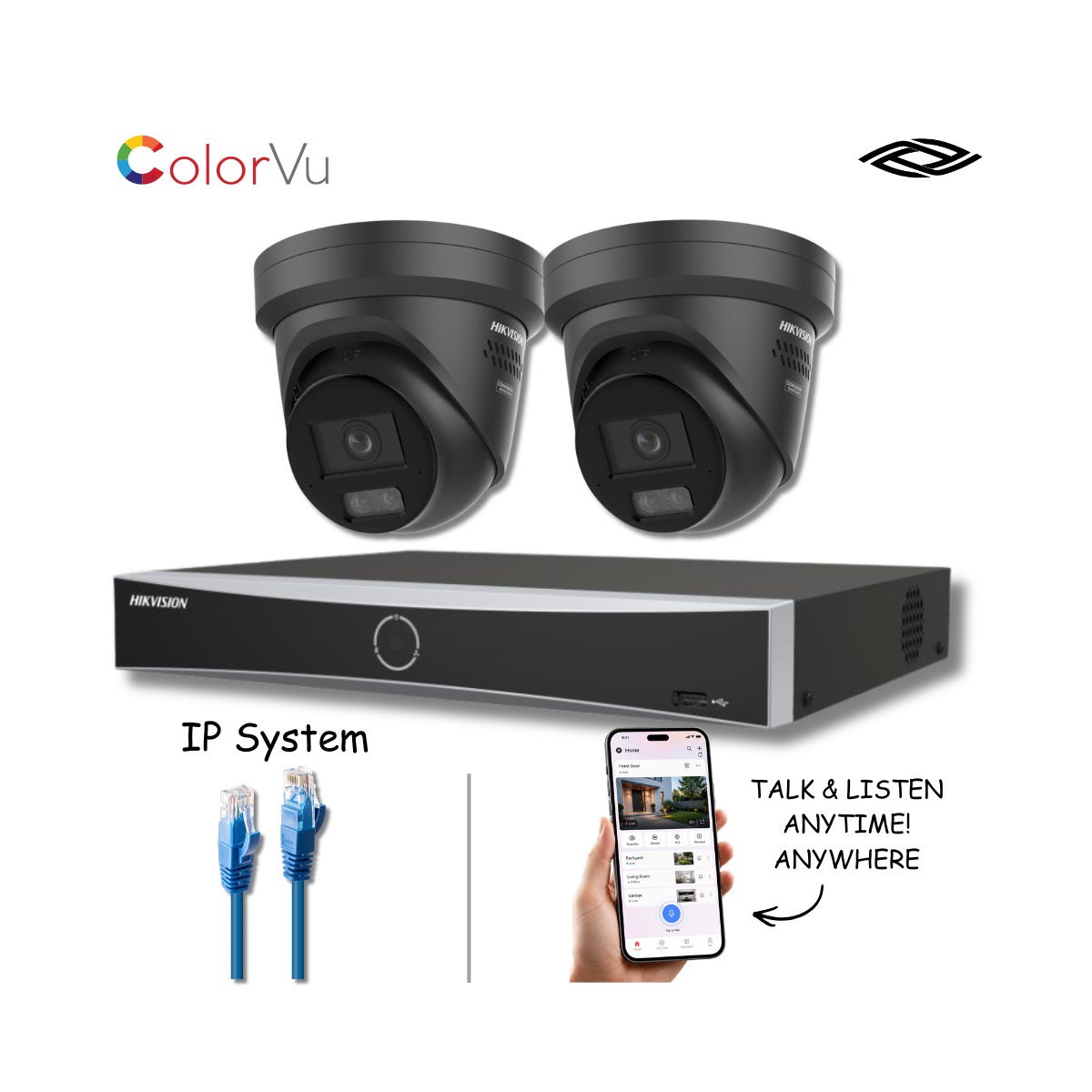 Hikvision 2 Camera 8MP ColorVu AcuSense Black IP PoE CCTV Kit with 8 Channel NVR