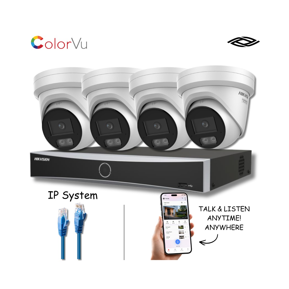 Hikvision 4 Camera 8MP 4K ColorVu IP CCTV Kit with 4CH NVR & 2TB HDD