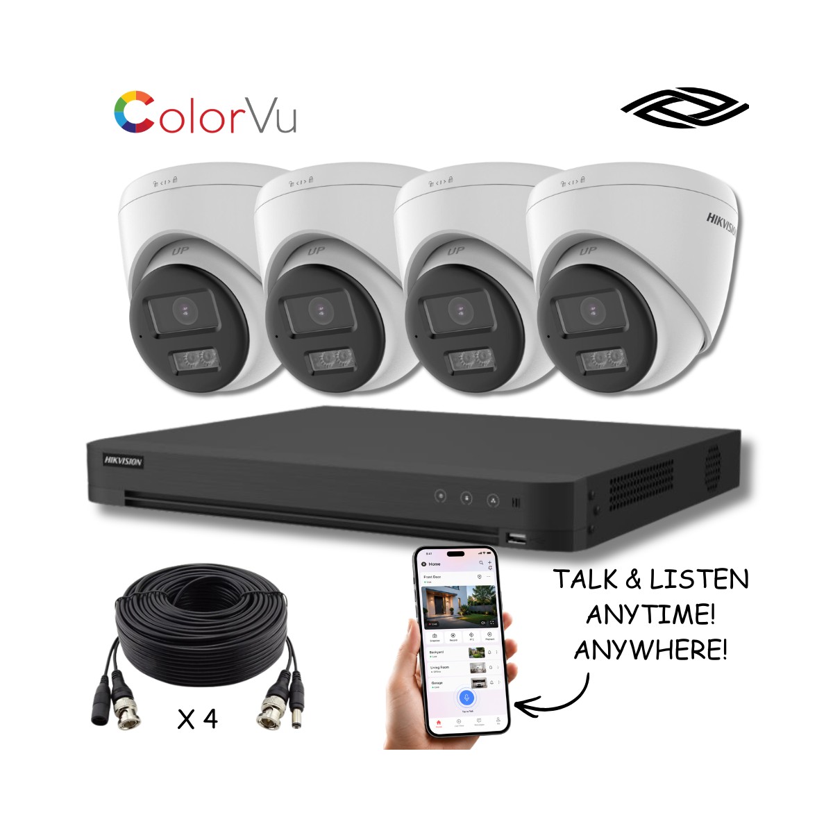 Hikvision 4 Camera 8MP 4K ColorVu Two-Way Audio Analogue CCTV Kit with AcuSense DVR