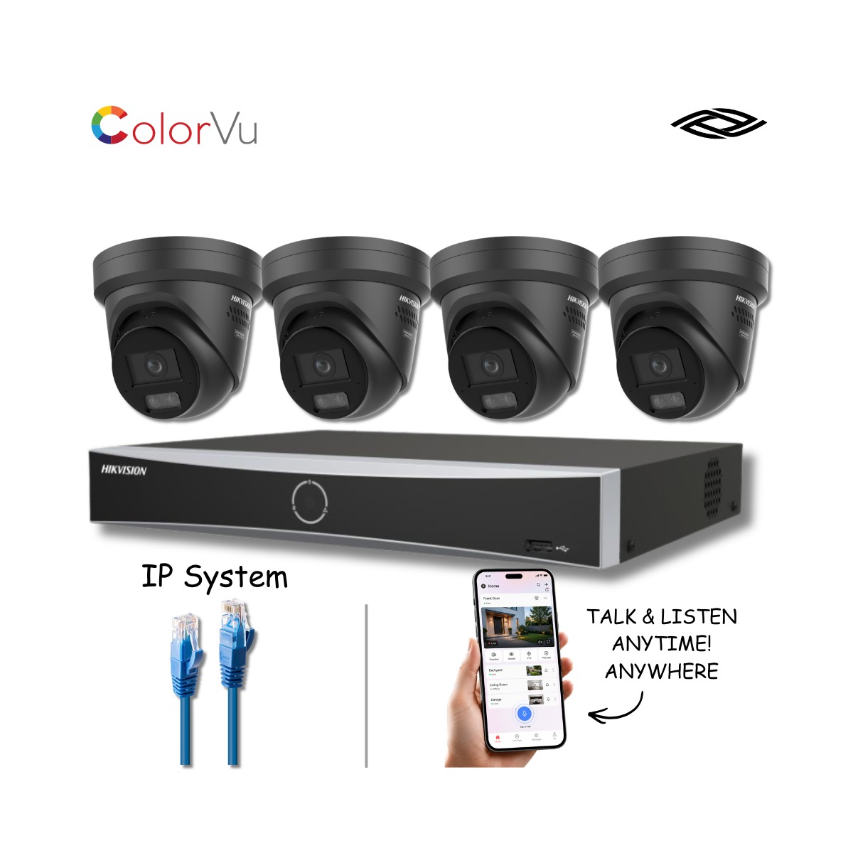 Hikvision 4 Camera 8MP ColorVu AcuSense Black IP PoE CCTV Kit with 8 Channel NVR