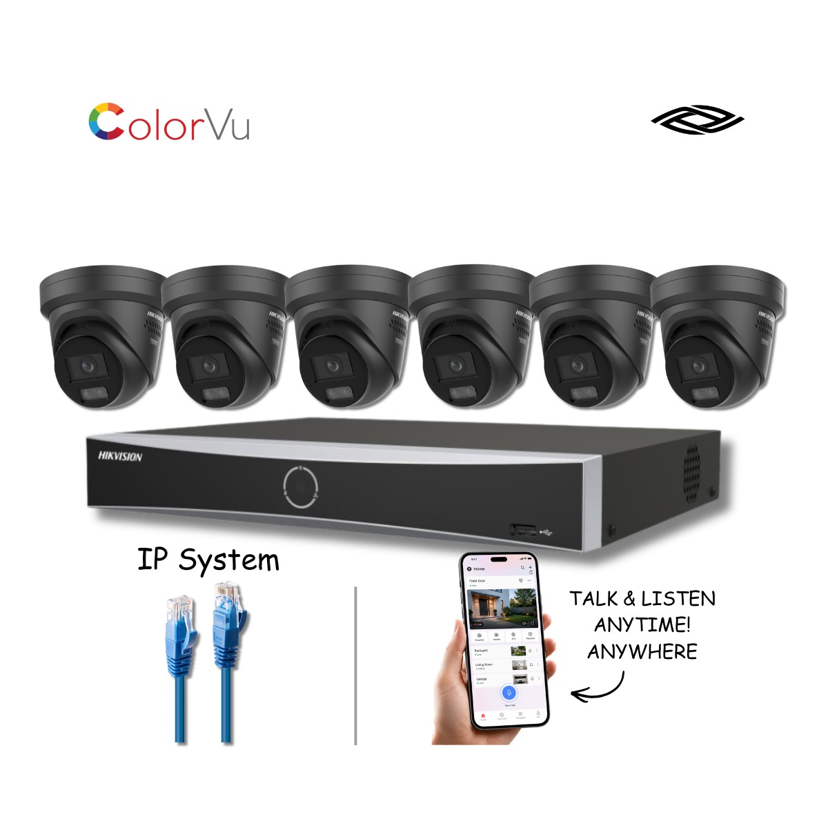 6 x Hikvision 8MP ColorVu AcuSense IP PoE CCTV Kit with 8 Channel NVR