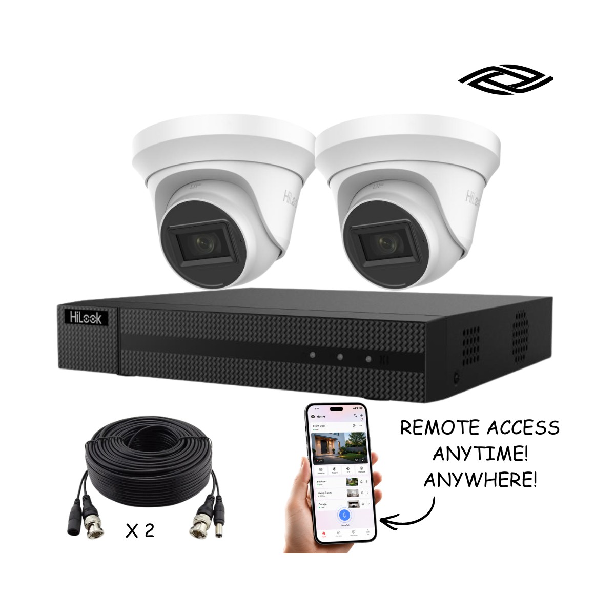 HiLook 2 Camera 2MP 1080p Smart IR Audio Analogue CCTV Kit with 4 Channel DVR