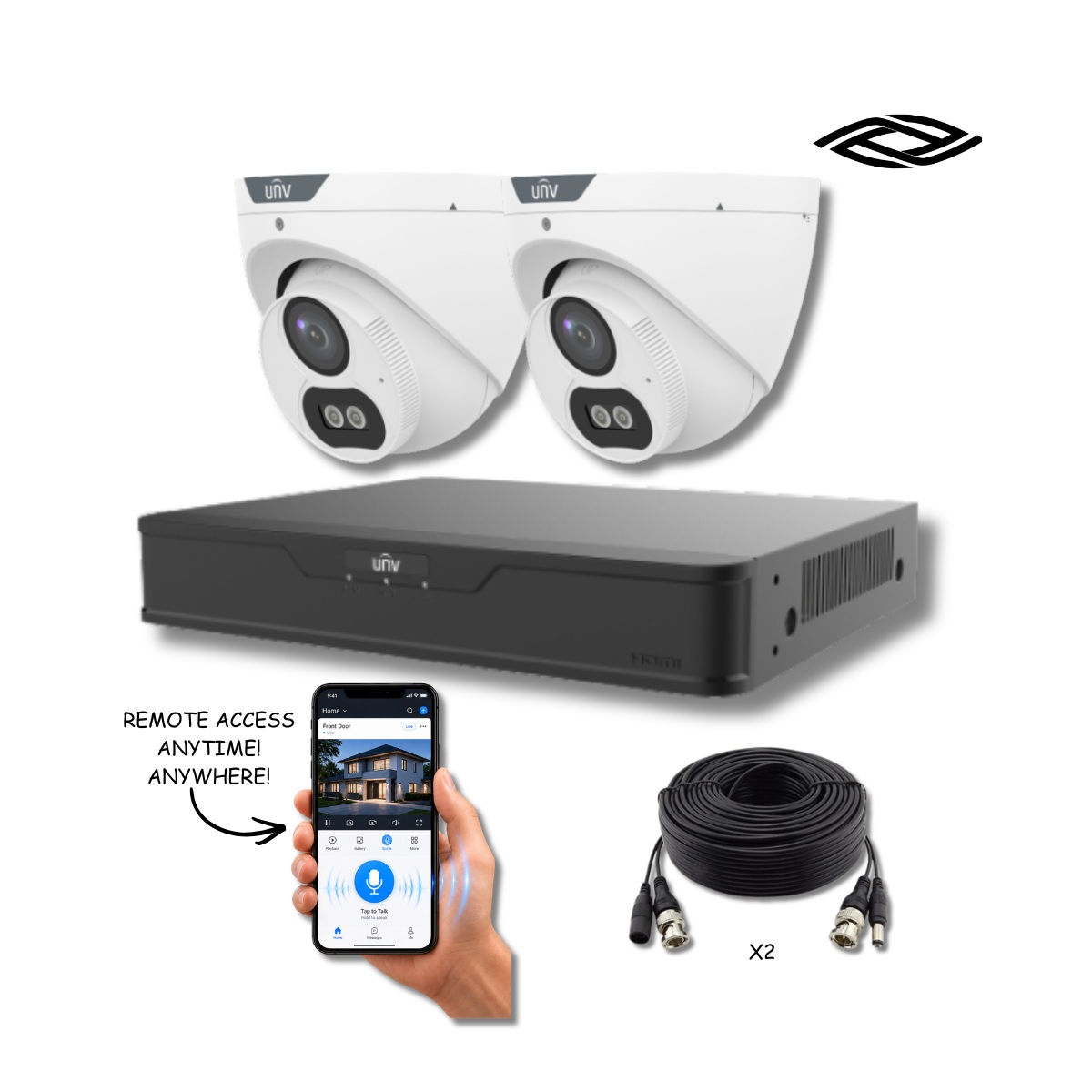 Uniview 2 Camera 5MP ColorHunter Audio Analogue CCTV Kit with AI DVR